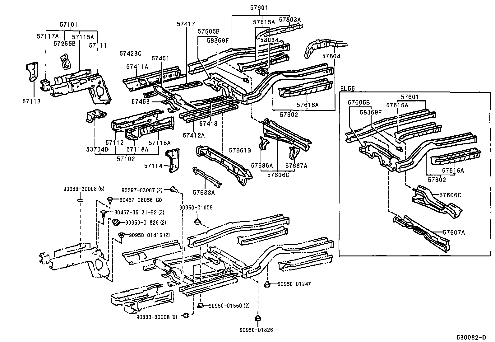57601-16280 MEMBER SUB-ASSY, REAR FLOOR SIDE, RH product image
