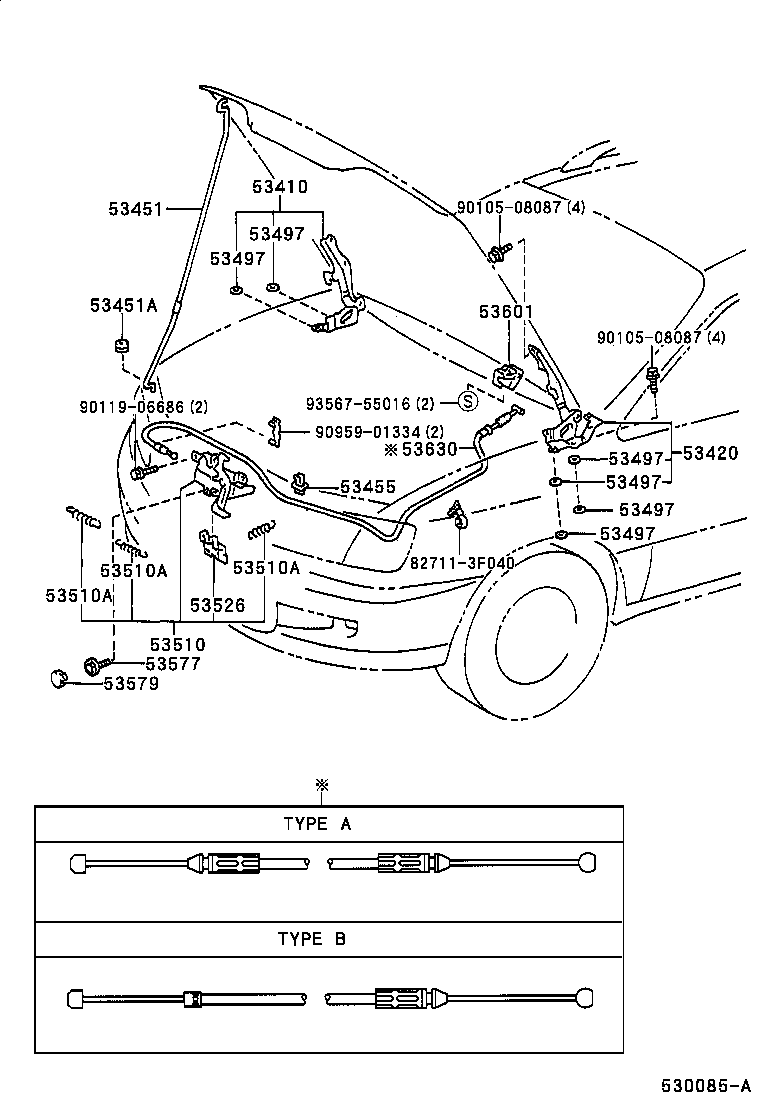 53630-44040 CABLE ASSY, HOOD LOCK CONTROL product image
