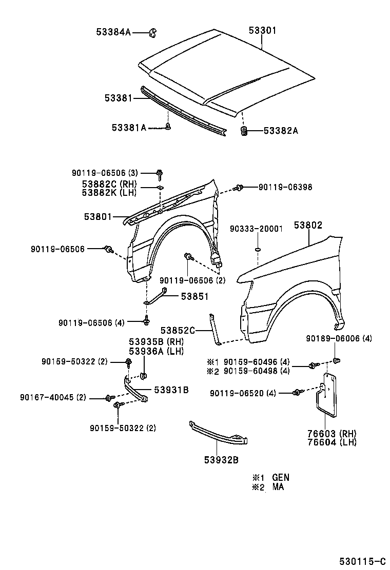53801-0B070 FENDER SUB-ASSY, FRONT RH product image