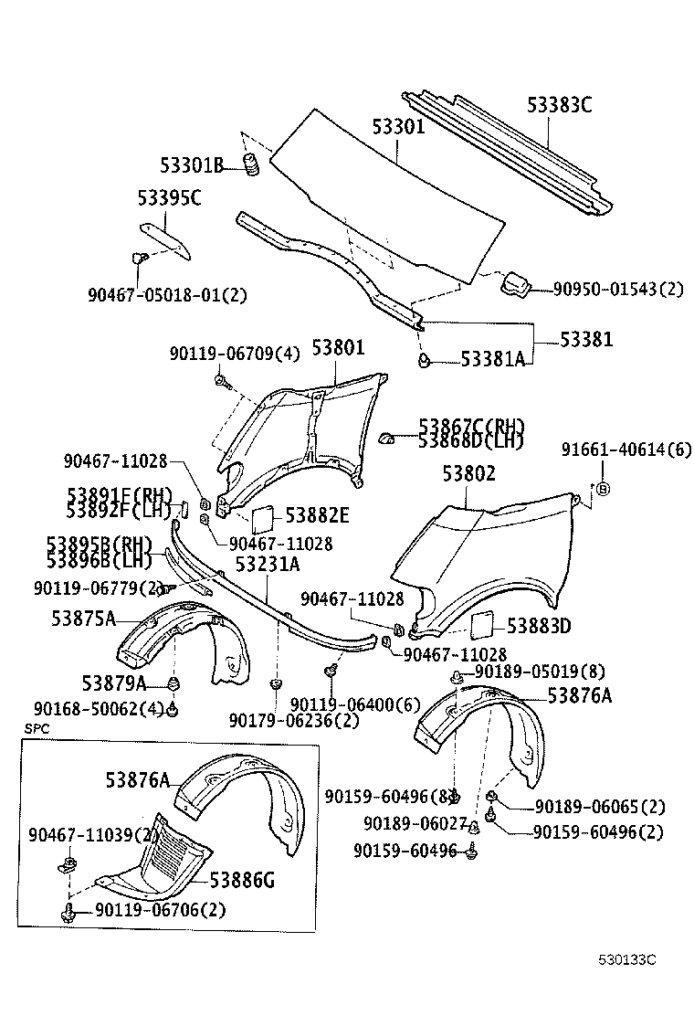 Toyota 53802-95D03 FENDER SUB-ASSY, FRONT LH