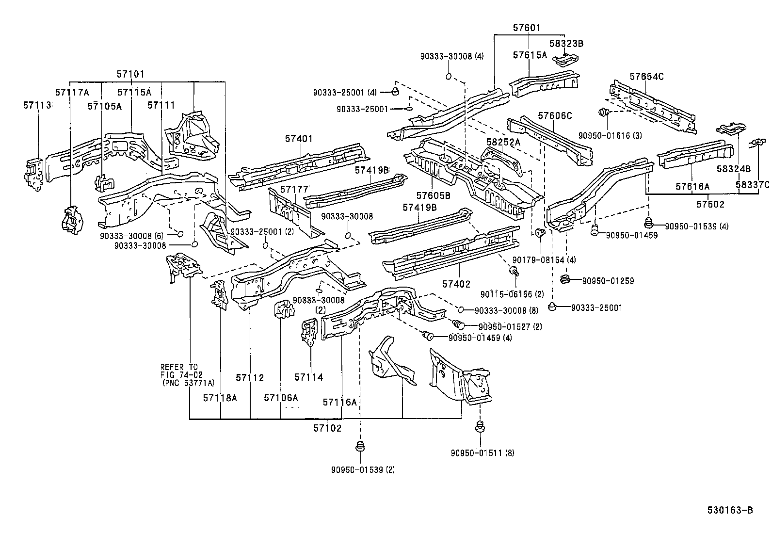 Toyota 57605-07010 MEMBER SUB-ASSY, REAR FLOOR CROSS, NO.1