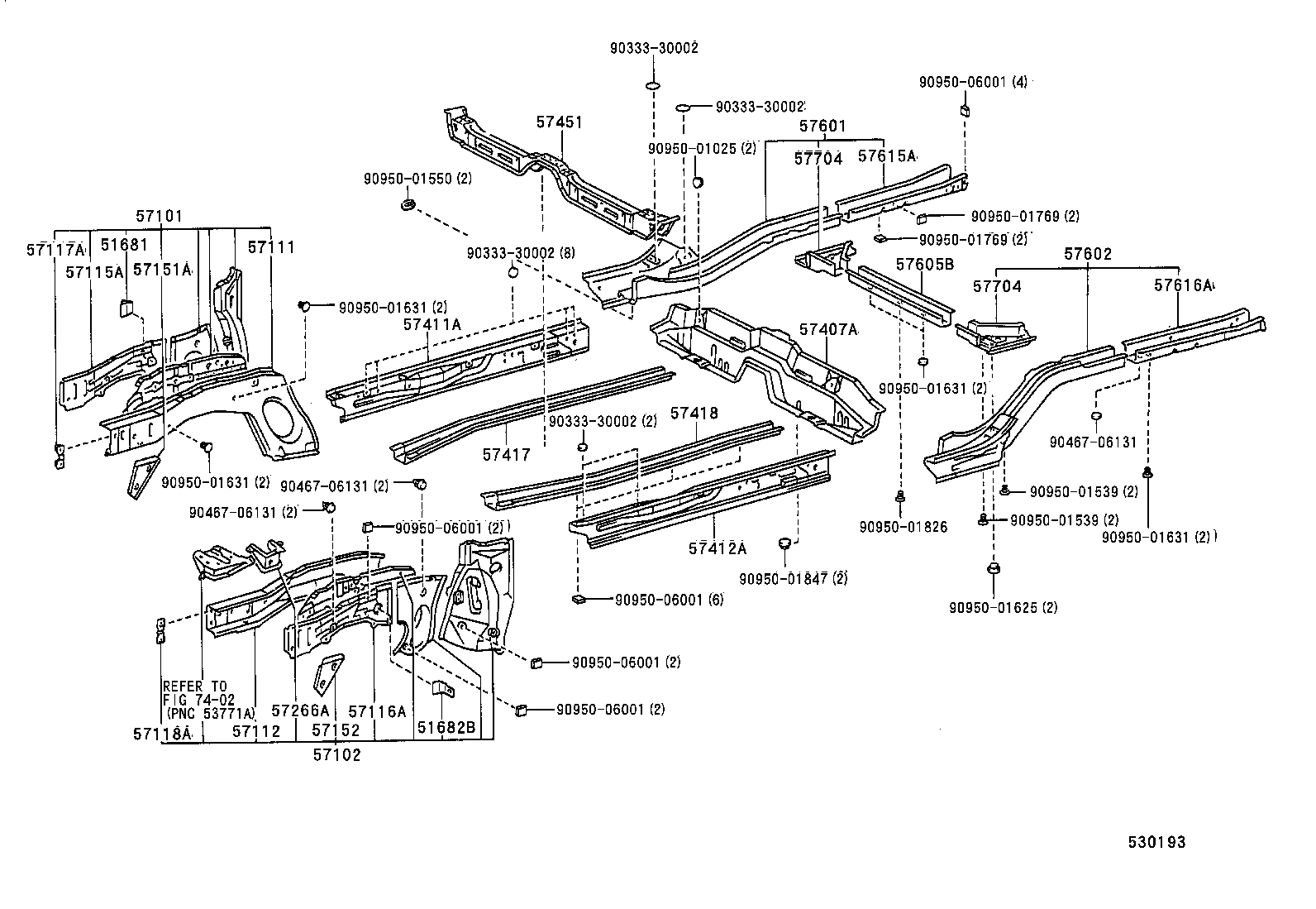 57601-12929 MEMBER SUB-ASSY, REAR FLOOR SIDE, RH product image