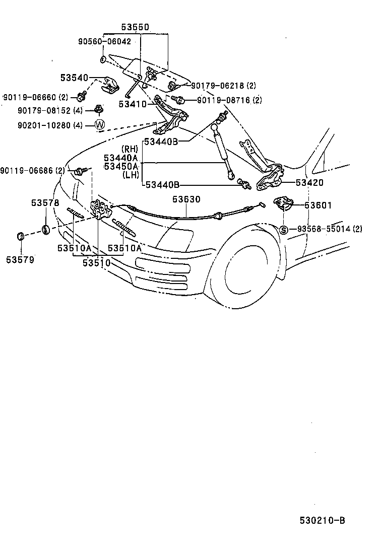 Toyota 53630-50050 CABLE ASSY, HOOD LOCK CONTROL