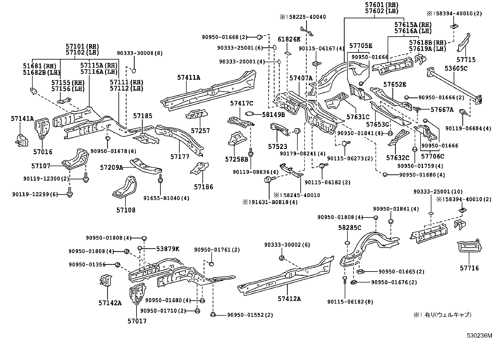 57615-40902 MEMBER, REAR FLOOR SIDE, REAR RH product image