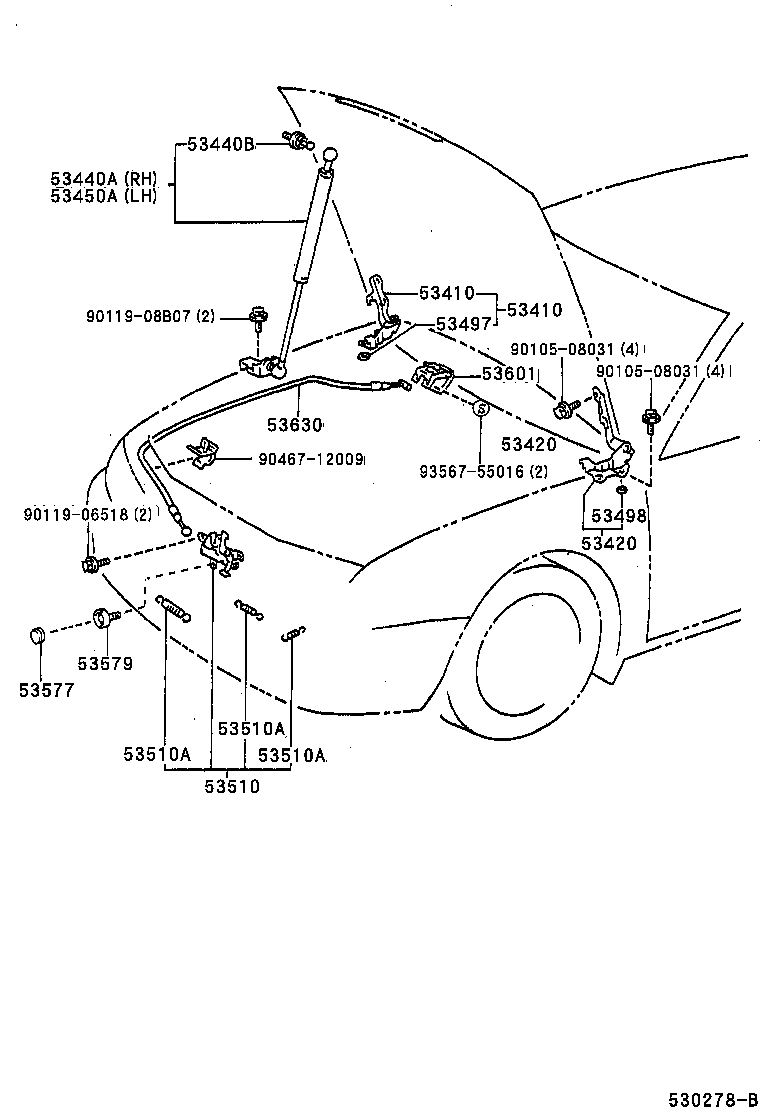 53440-39165 SUPPORT ASSY, HOOD, RH product image