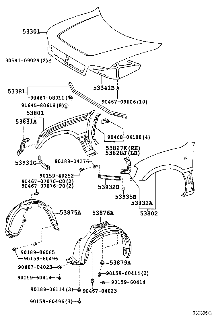 53341-42010 INSULATOR, HOOD product image