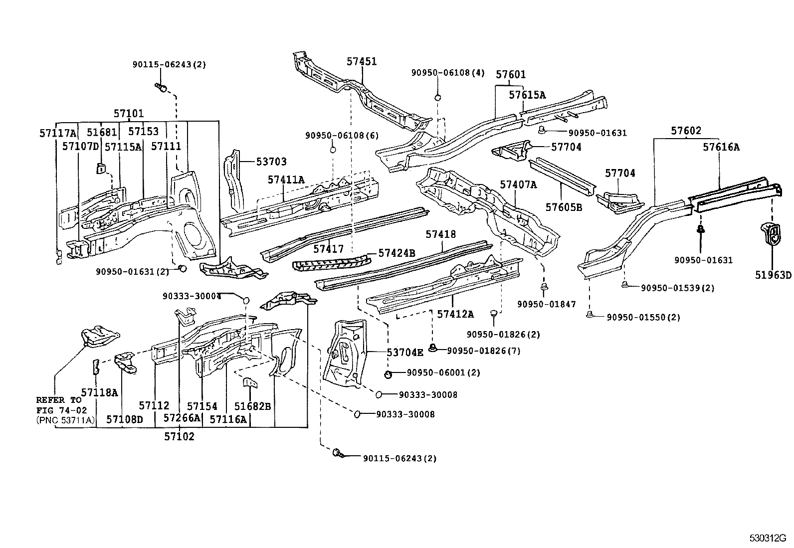 57101-12909 MEMBER SUB-ASSY, FRONT SIDE, RH product image