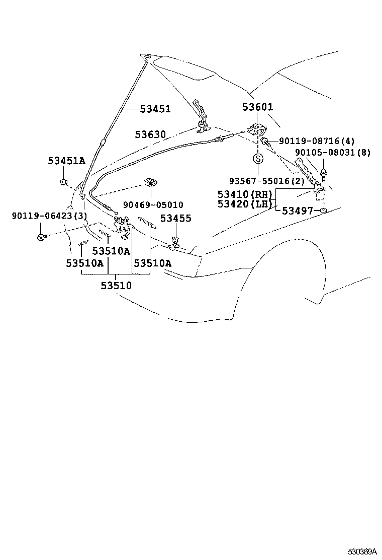53630-32110 CABLE ASSY, HOOD LOCK CONTROL product image