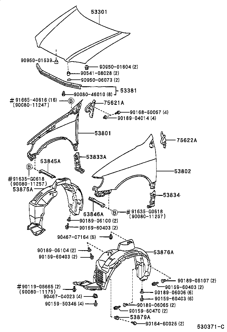 Toyota 53876-08010 LINER, FRONT FENDER, LH