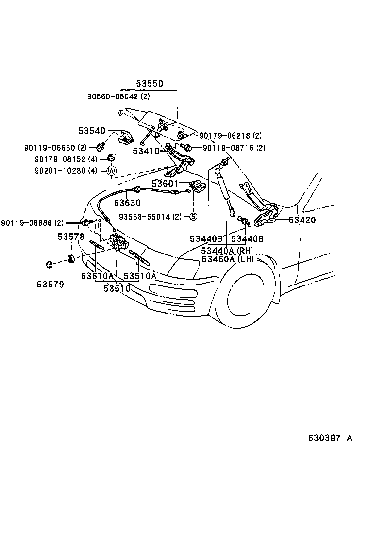 53440-59025 SUPPORT ASSY, HOOD, RH product image