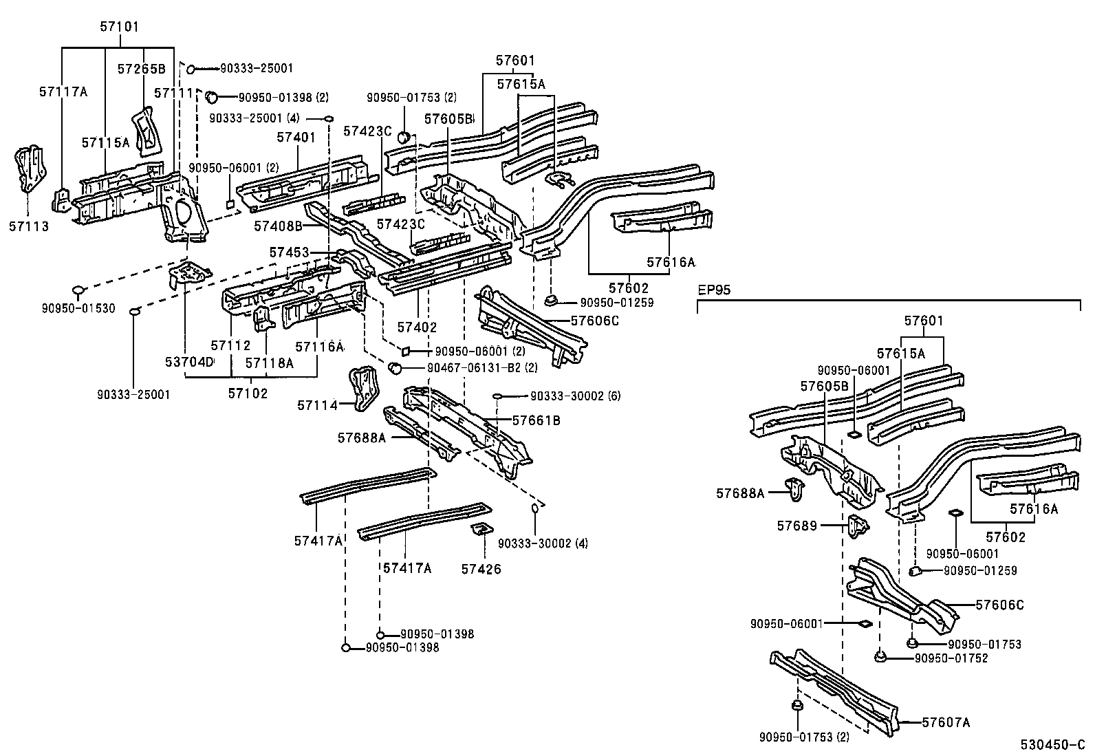 57601-10130 MEMBER SUB-ASSY, REAR FLOOR SIDE, RH product image