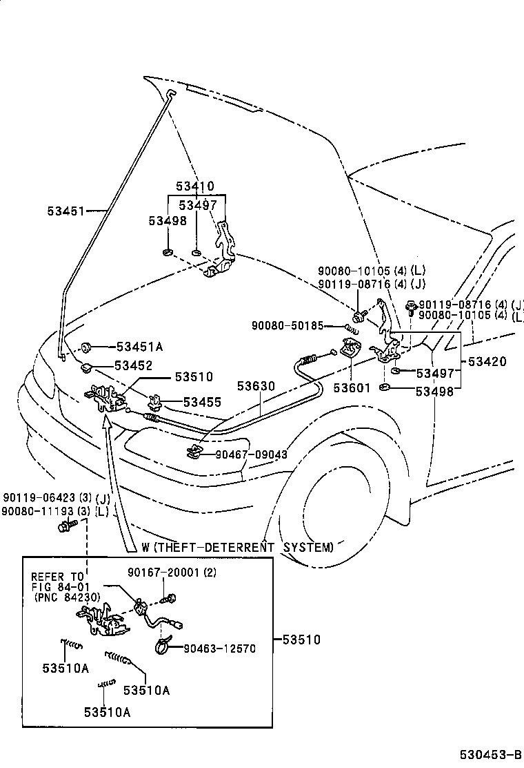 Toyota 53630-02020 CABLE ASSY, HOOD LOCK CONTROL