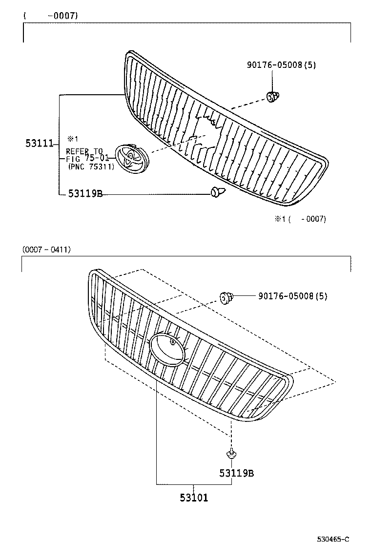 Toyota 53101-30150 GRILLE SUB-ASSY, RADIATOR