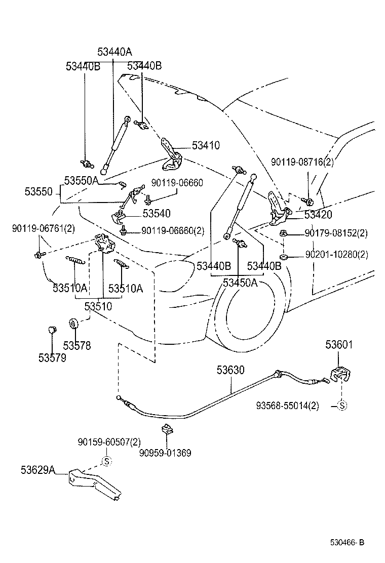 Toyota 53630-30250 CABLE ASSY, HOOD LOCK CONTROL
