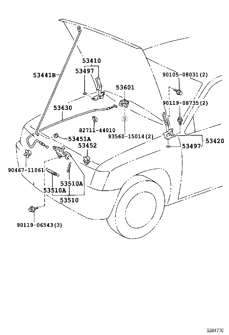 53630-35040 CABLE ASSY, HOOD LOCK CONTROL product image
