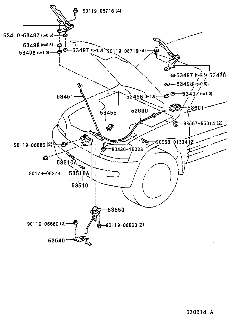 Toyota 53410-42010 HINGE ASSY, HOOD, RH
