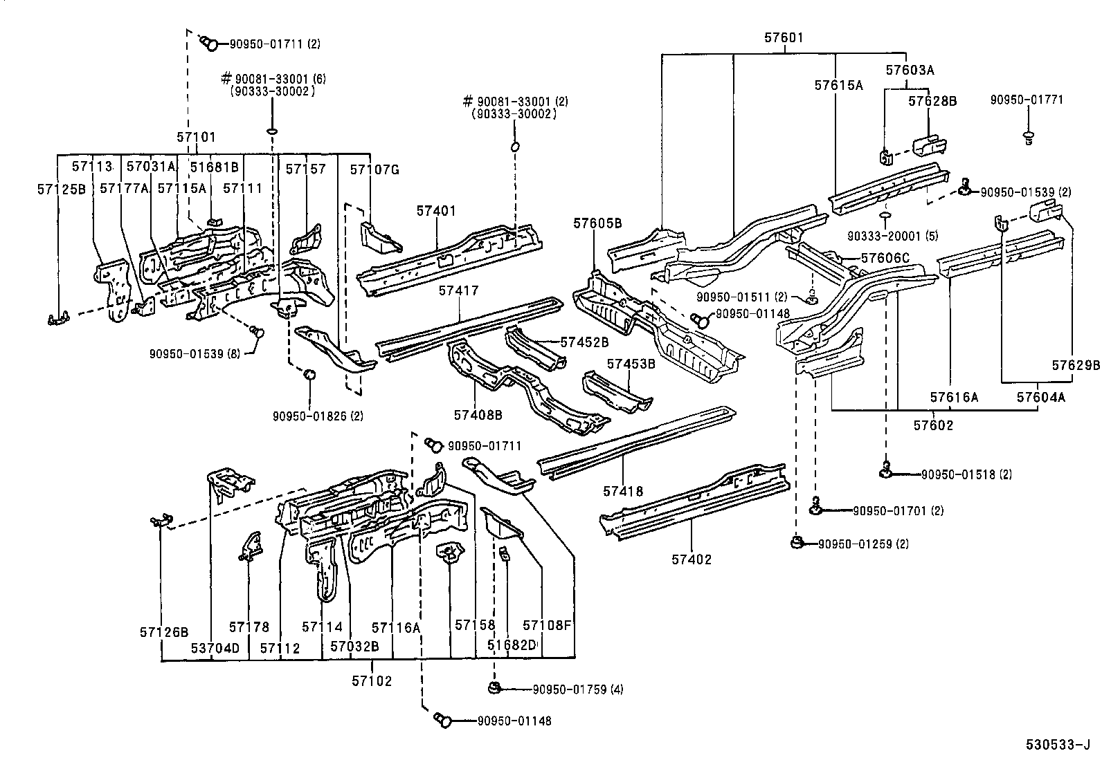 57602-05061 MEMBER SUB-ASSY, REAR FLOOR SIDE, LH product image