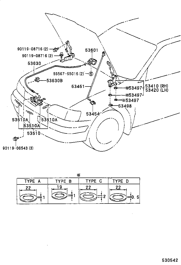 53630-16320 CABLE ASSY, HOOD LOCK CONTROL product image