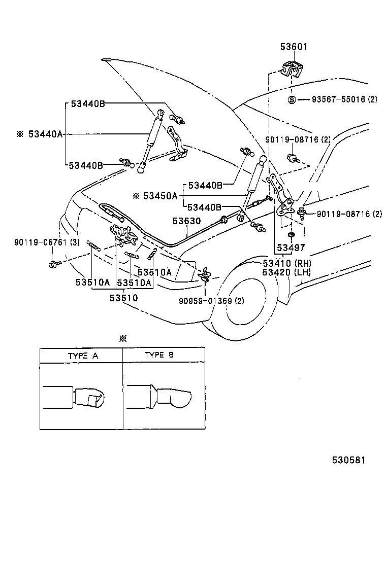 53440-09030 SUPPORT ASSY, HOOD, RH product image
