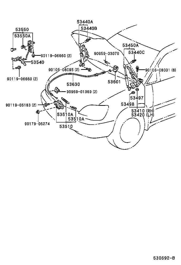 Toyota 53630-48010 CABLE ASSY, HOOD LOCK CONTROL