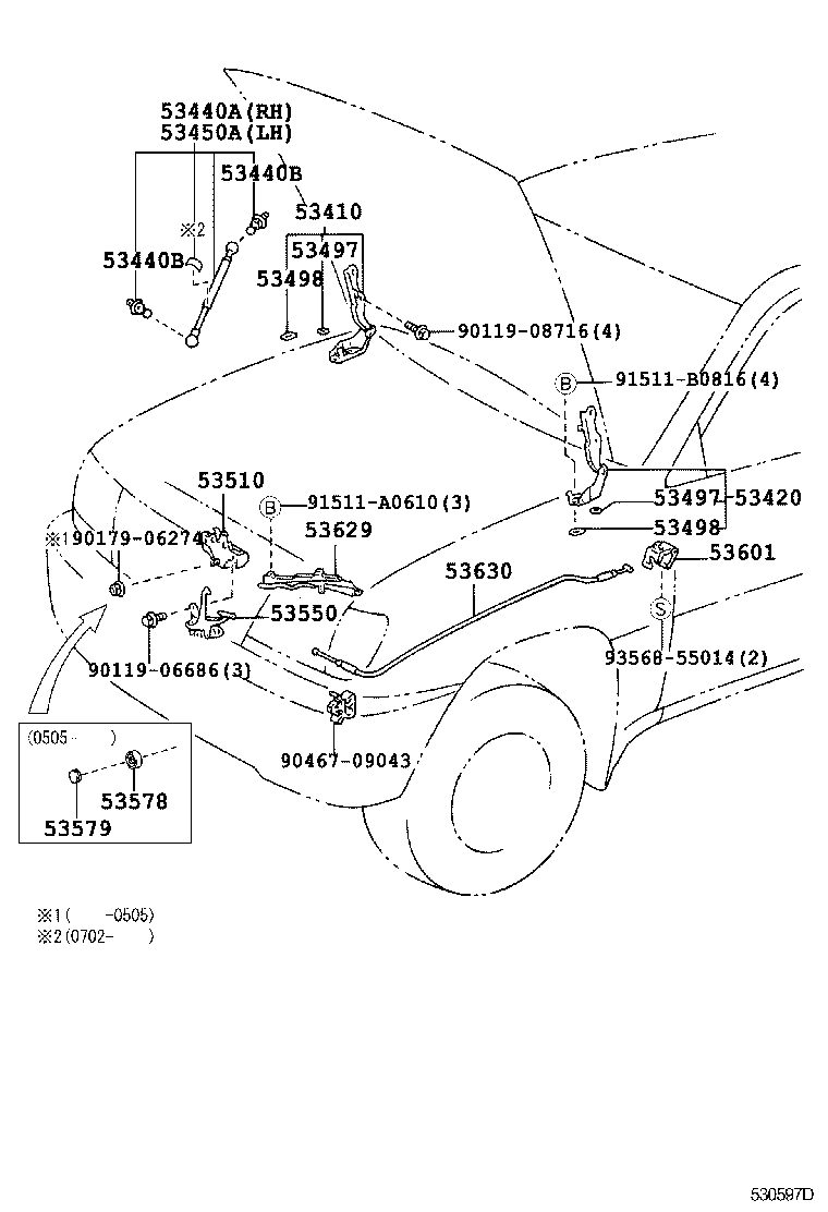 Toyota 53410-60050 HINGE ASSY, HOOD, RH