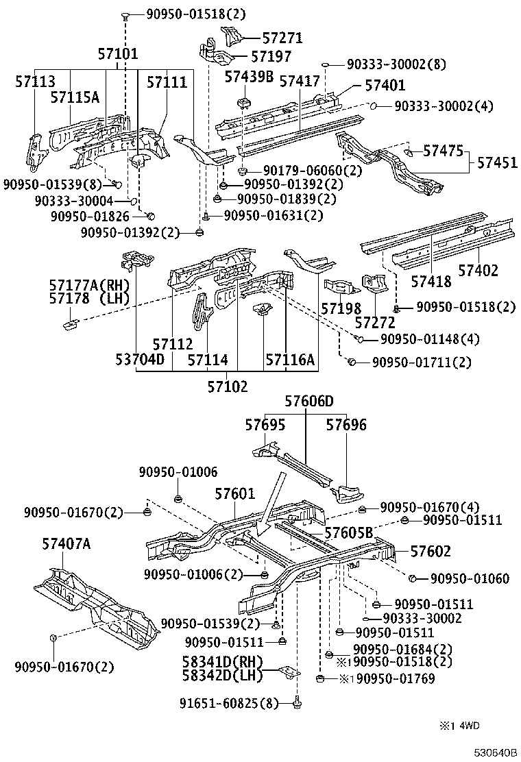 57402-21040 MEMBER SUB-ASSY, MAIN FLOOR SIDE, LH product image