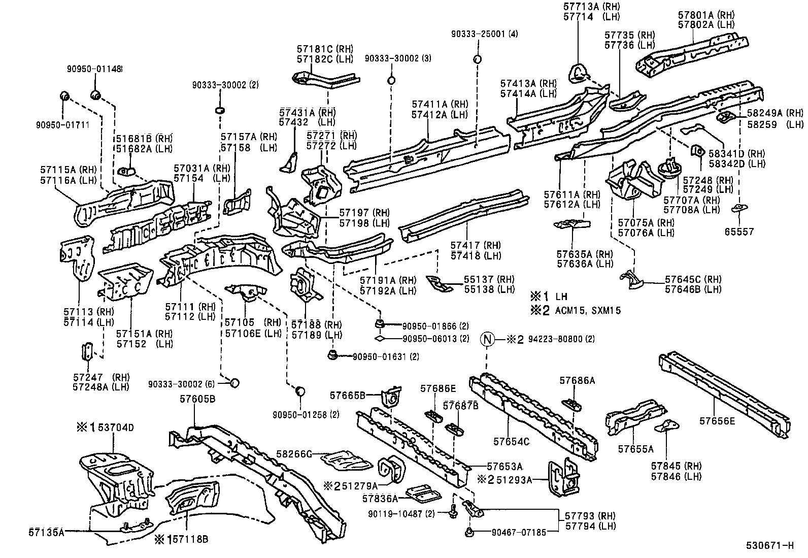 57605-44040 MEMBER SUB-ASSY, REAR FLOOR CROSS, NO.1 product image