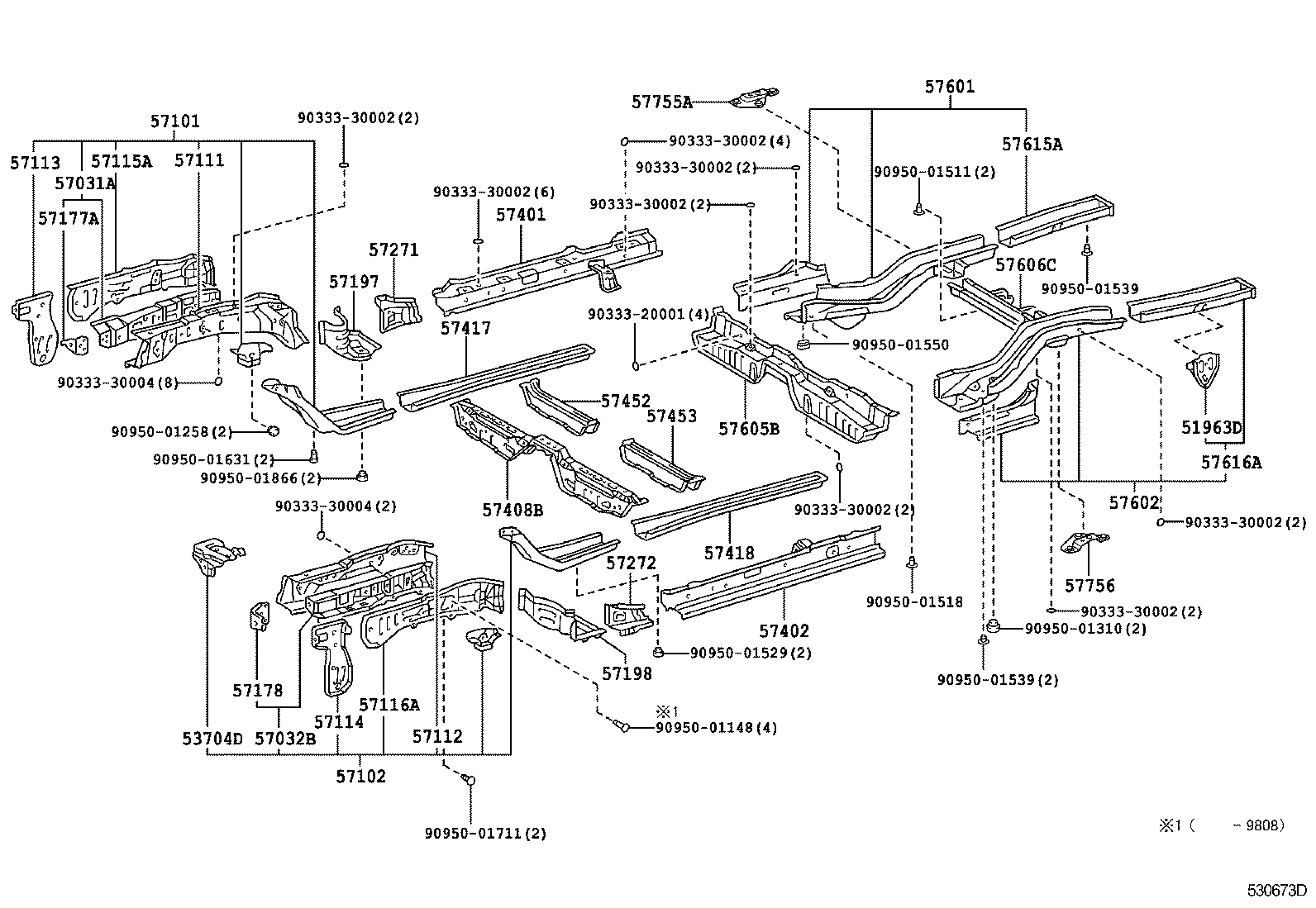 57402-21040 MEMBER SUB-ASSY, MAIN FLOOR SIDE, LH product image