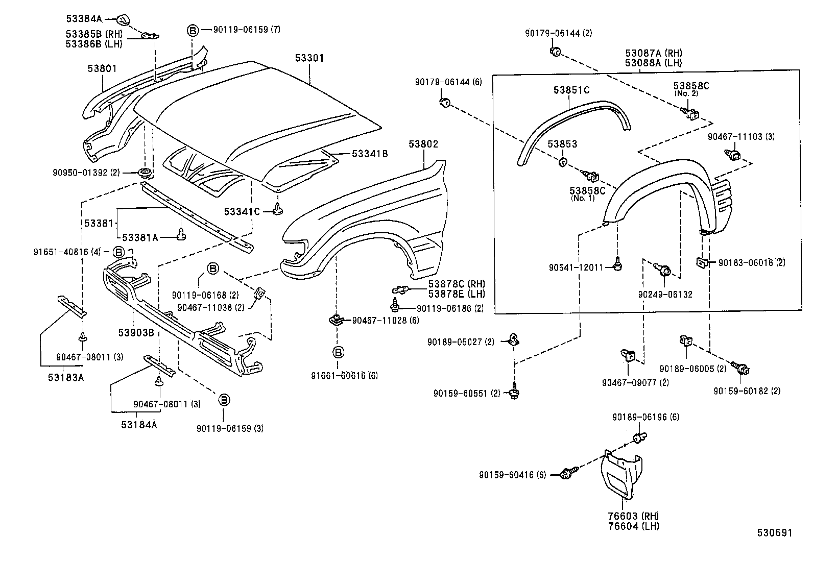 53802-60880 FENDER SUB-ASSY, FRONT LH product image