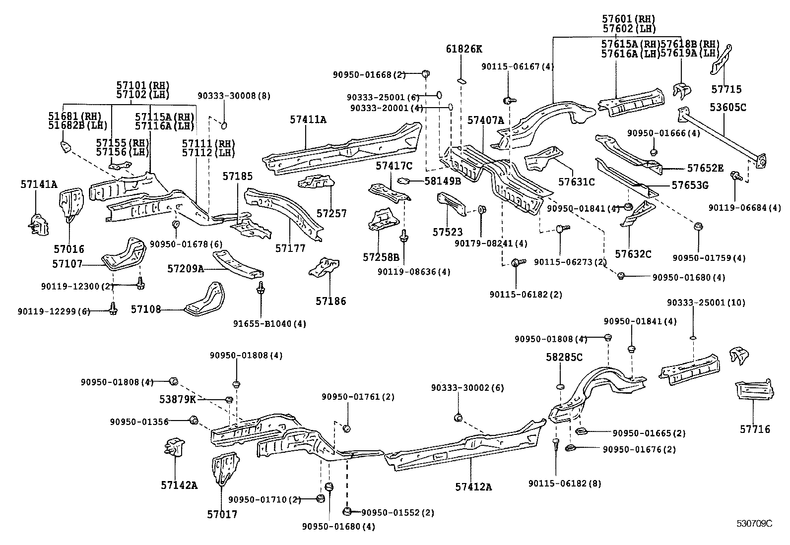53605-40010 BRACE SUB-ASSY, REAR FLOOR SIDE MEMBER product image