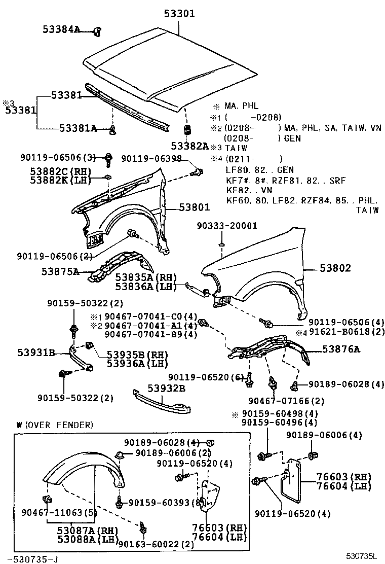 53801-0B070 FENDER SUB-ASSY, FRONT RH product image