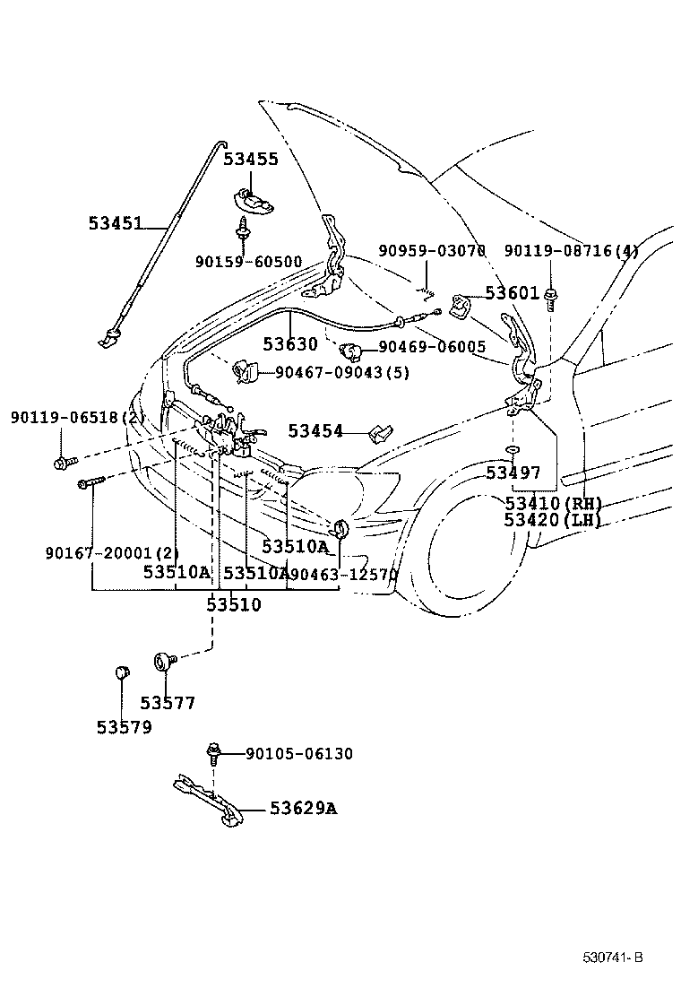 53630-53010 CABLE ASSY, HOOD LOCK CONTROL product image