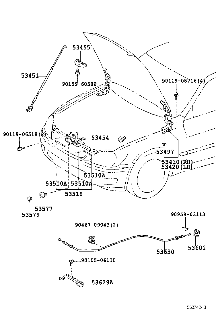 53630-53010 CABLE ASSY, HOOD LOCK CONTROL product image