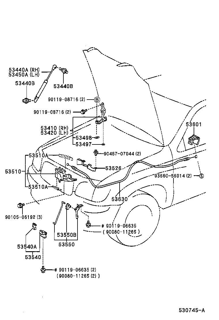 Toyota 53630-0C010 CABLE ASSY, HOOD LOCK CONTROL