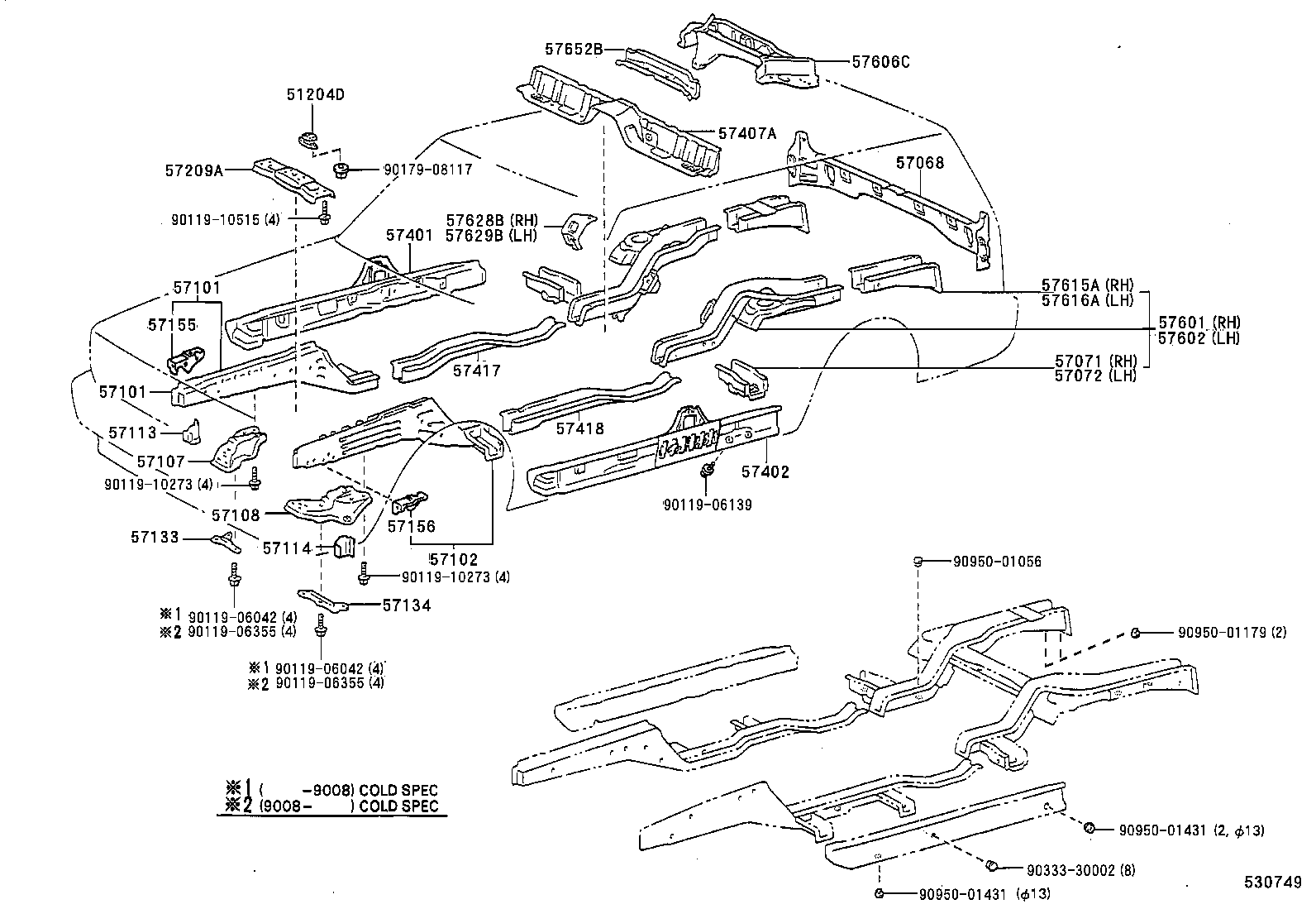 57401-22170 MEMBER SUB-ASSY, MAIN FLOOR SIDE, RH product image