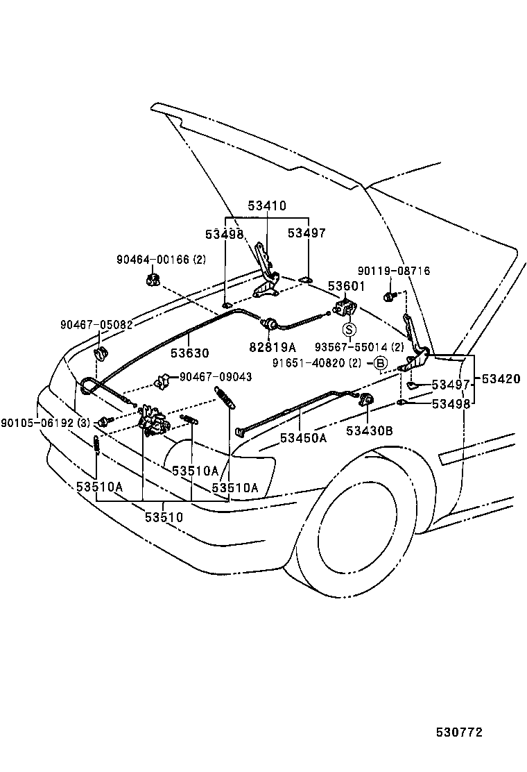53630-10191 CABLE ASSY, HOOD LOCK CONTROL product image