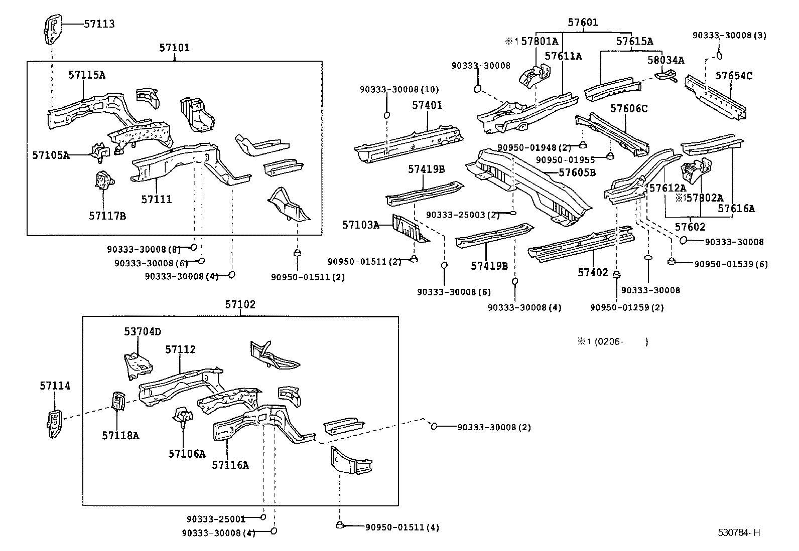 57801-41010 REINFORCEMENT SUB-ASSY, REAR FLOOR SIDE MEMBER, RH product image