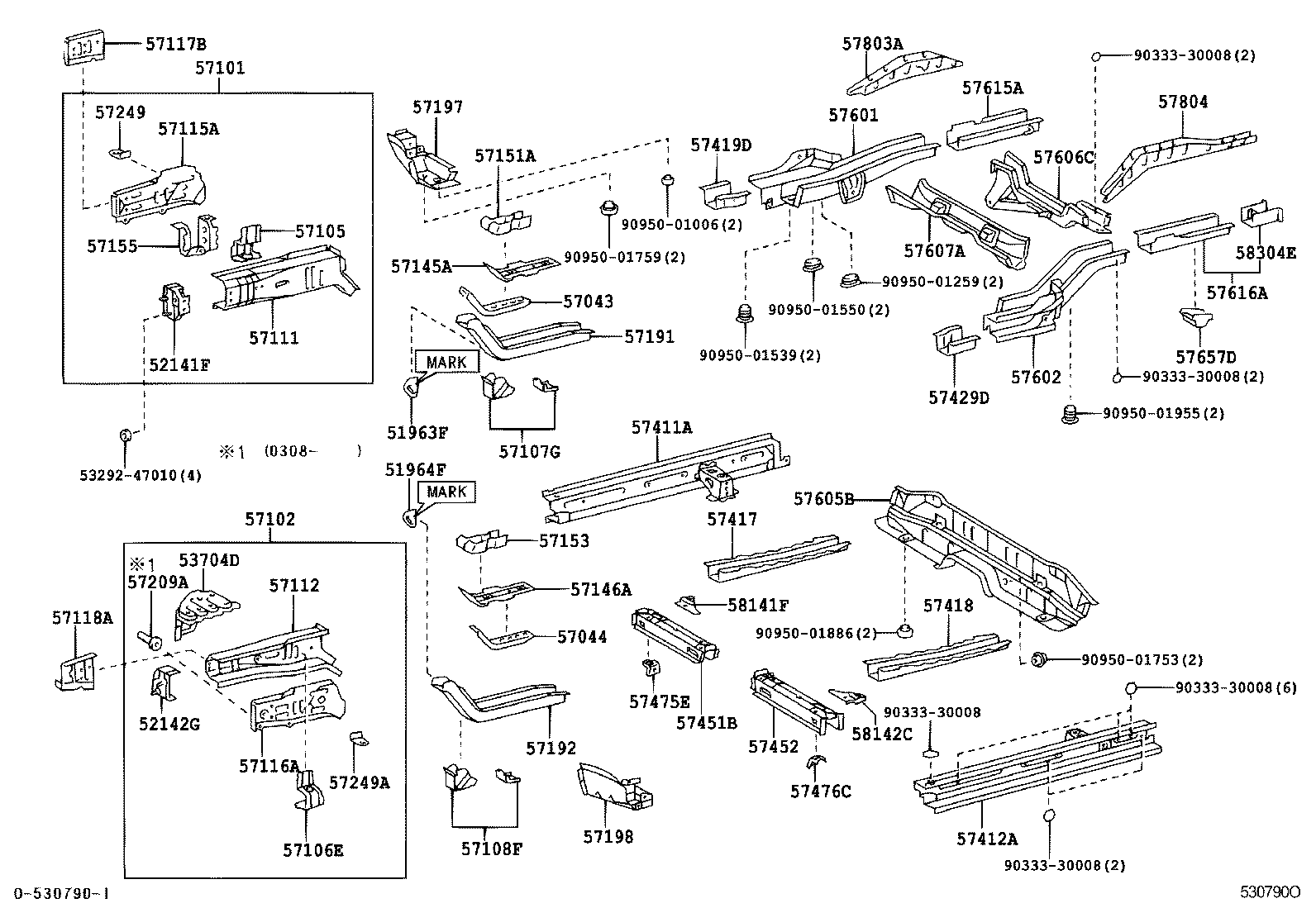 57602-52905 MEMBER SUB-ASSY, REAR FLOOR SIDE, LH product image