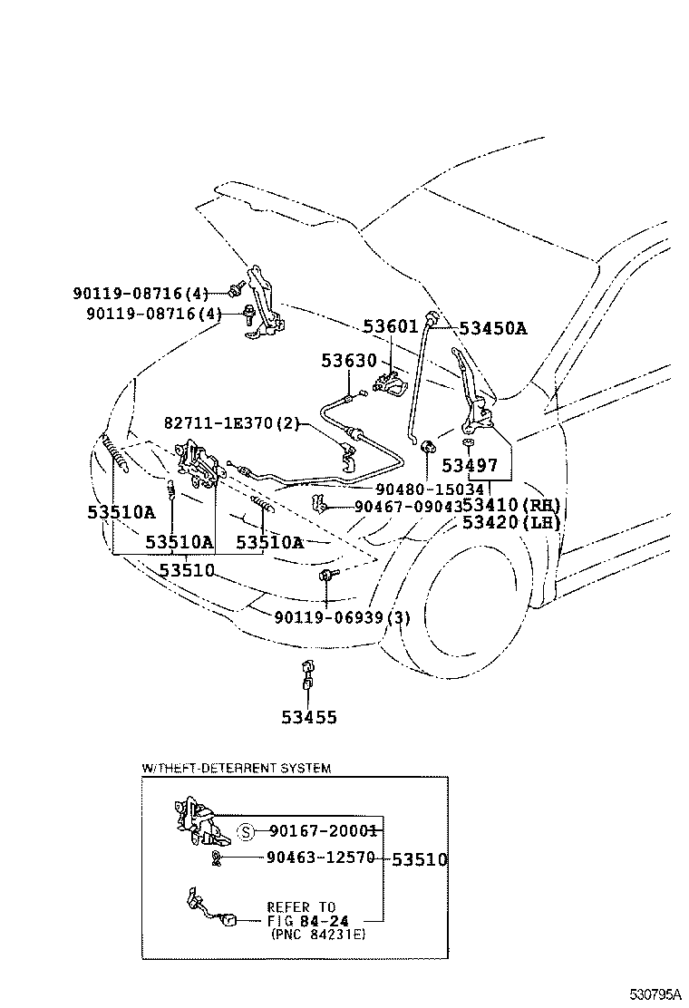 Toyota 53630-52010 CABLE ASSY, HOOD LOCK CONTROL