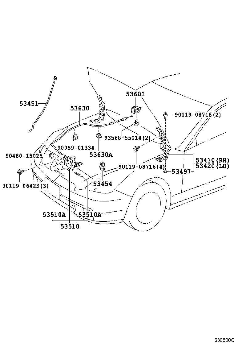 Toyota 53410-20280 HINGE ASSY, HOOD, RH