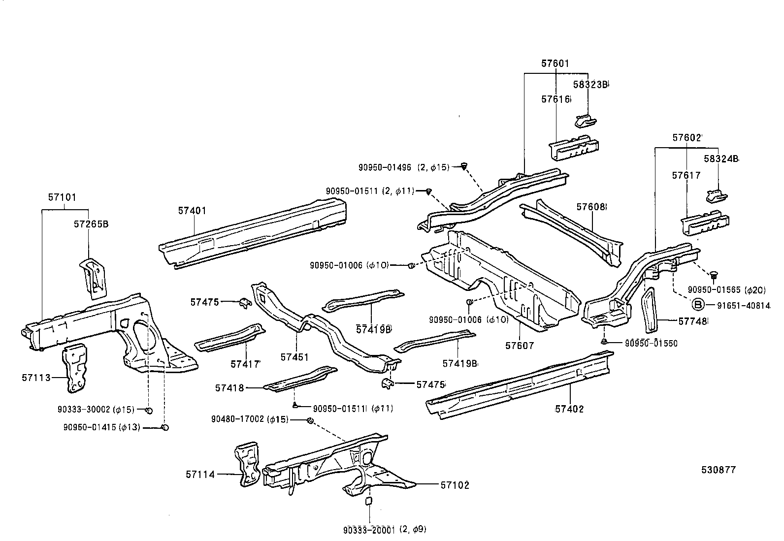 57602-16070 MEMBER SUB-ASSY, REAR FLOOR SIDE, LH product image