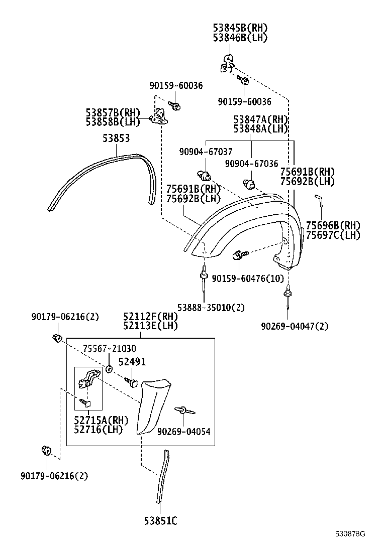 53811-35120 FENDER SUB-ASSY, FRONT RH product image