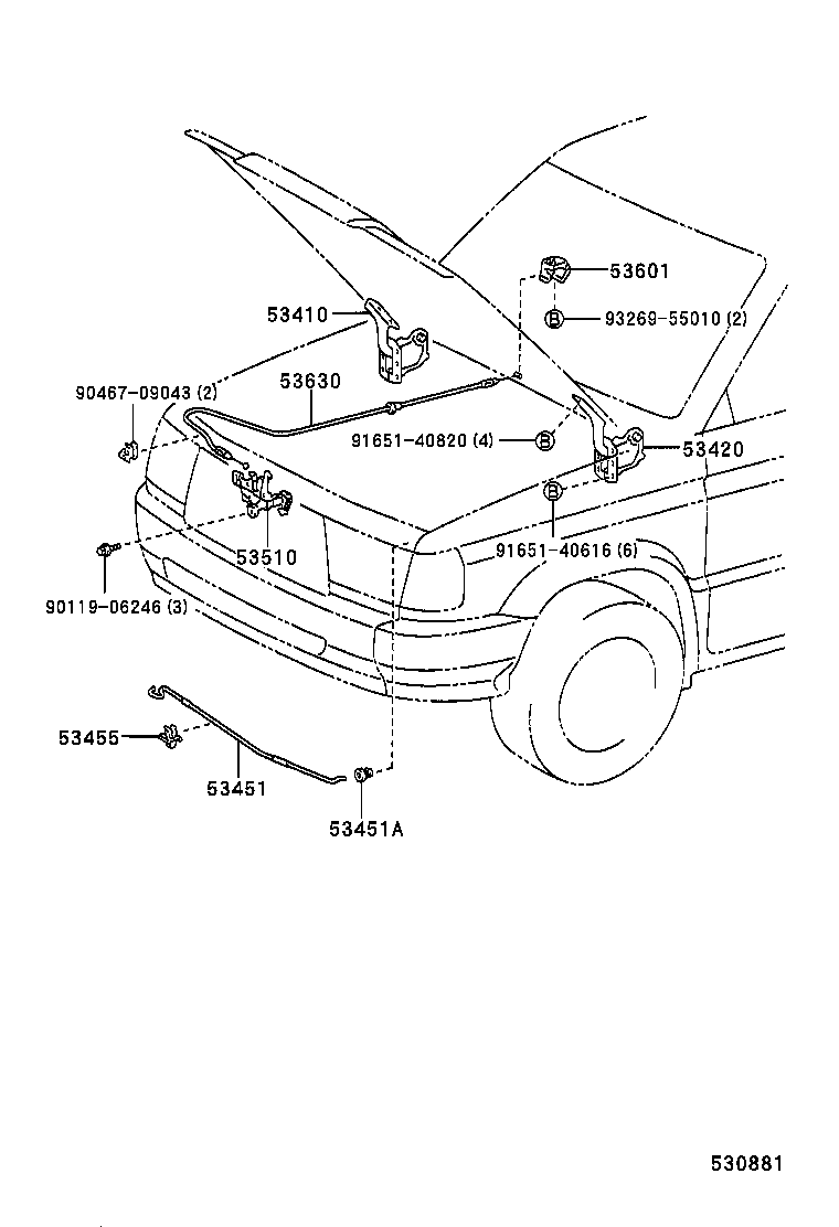 53630-0B040 CABLE ASSY, HOOD LOCK CONTROL product image