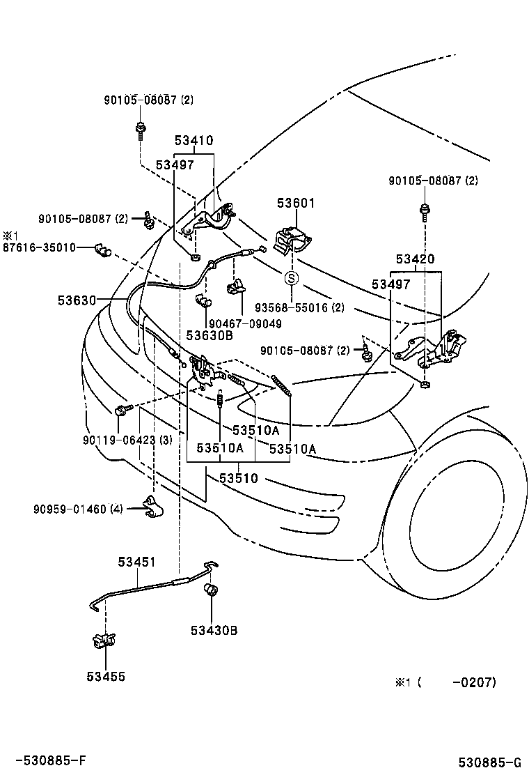 53630-28091 CABLE ASSY, HOOD LOCK CONTROL product image