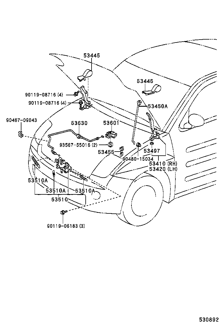 53440-52040 SUPPORT ASSY, HOOD, LH product image