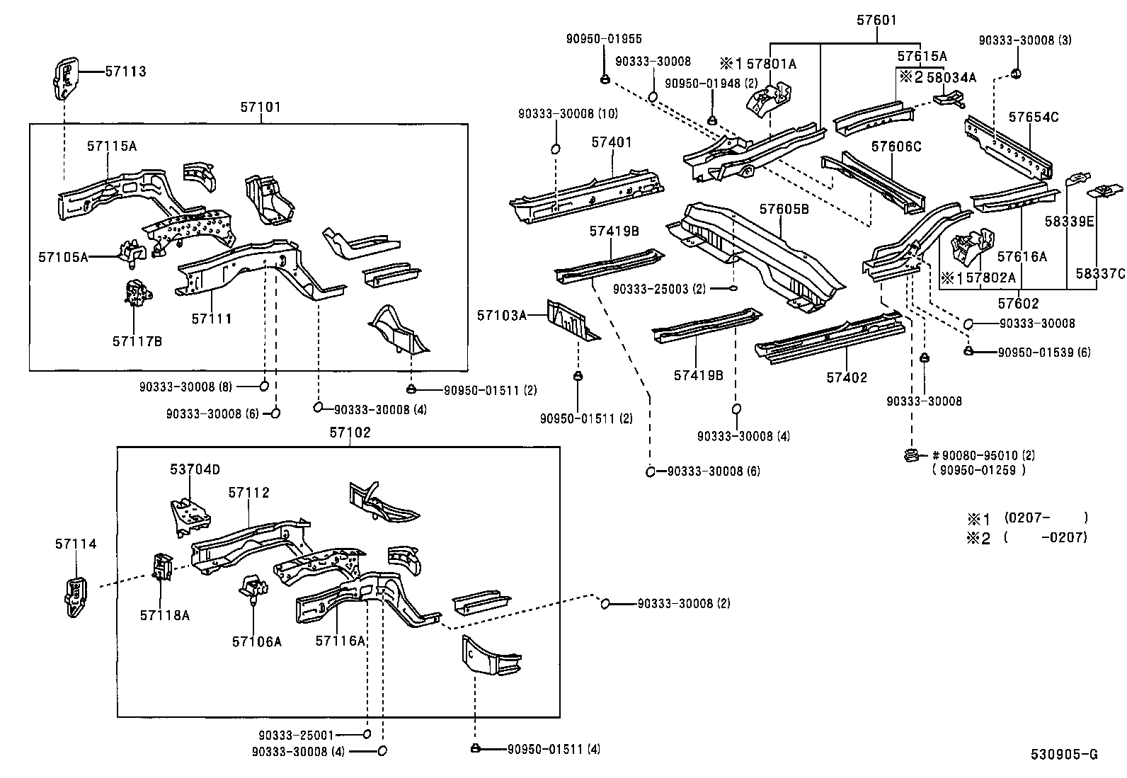 57602-07050 MEMBER SUB-ASSY, REAR FLOOR SIDE, LH product image