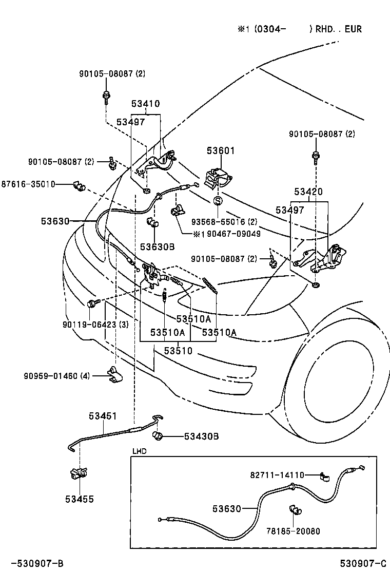 53630-28070 CABLE ASSY, HOOD LOCK CONTROL product image