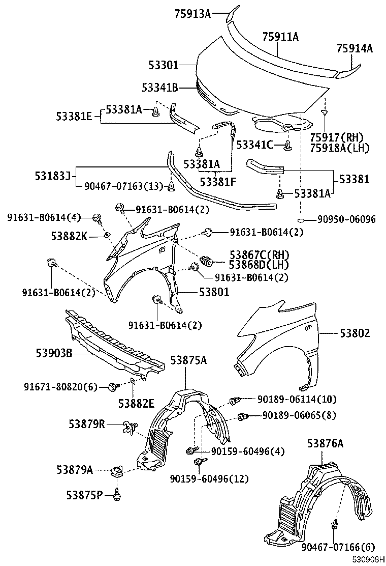 53812-28020 FENDER SUB-ASSY, FRONT LH product image