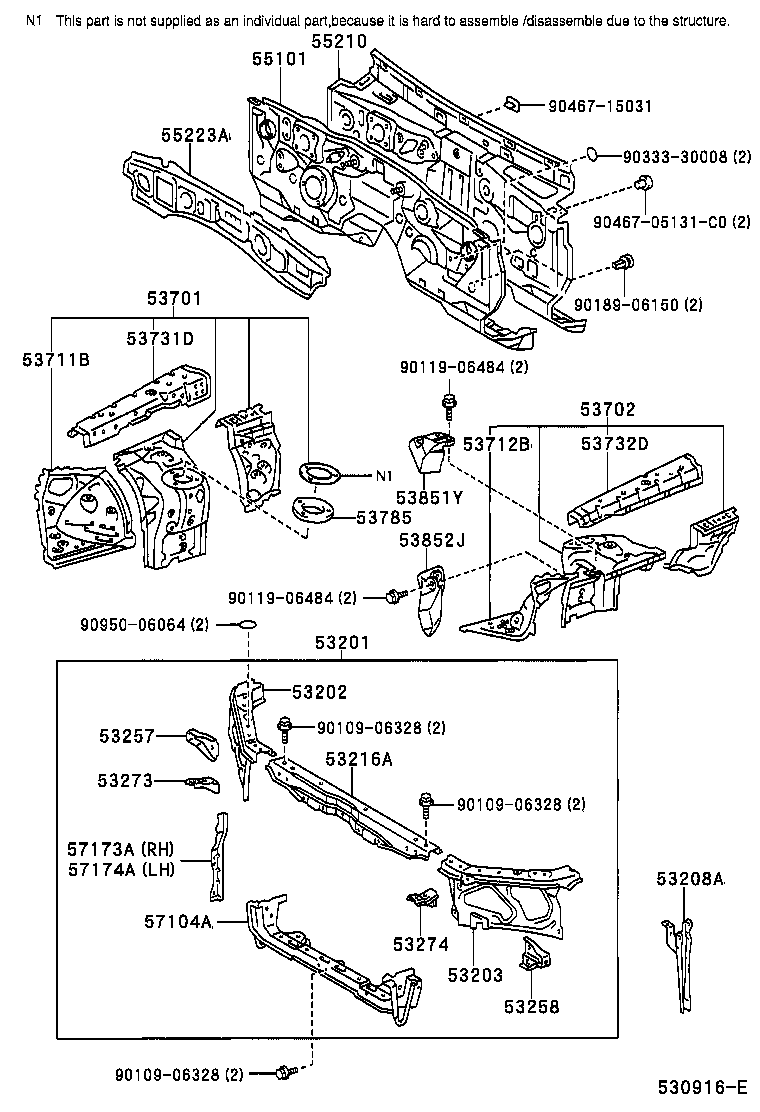 Toyota 53701-53030 APRON SUB-ASSY, FRONT FENDER, RH
