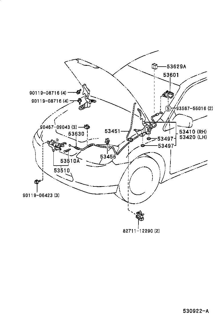Toyota 53420-47010 HINGE ASSY, HOOD, LH